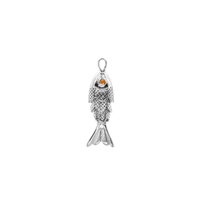 Pendentif breloque en laiton plaqué argent avec zircone cubique orange en forme d'œil de poisson pour la fabrication de bijoux et colliers - Product Image 2