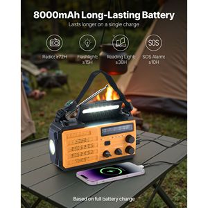 Radio meteorologica di emergenza con batteria da 8000 mAh e schermo LCD, allerta FM/AM/WB/NOAA, ricarica solare e a manovella, ricarica USB/Type-C, funzione SOS - Product Image 4