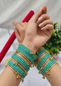 Trendy Bright Multi Traditional Kashmiri <b>Glass</b> <b>Bangles</b> with Emerald Cut Pearl Customized Colors Anniversary Jewellery - Product Image 4