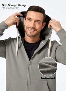 Sweat à capuche gris zippé pour homme, coupe classique, couleur unie, décontracté, pour l'automne, 100 % coton tissé, impression numérique, écologique, Beazer - Product Image 3
