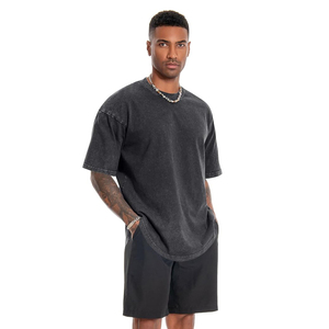 T-shirt décontracté pour homme 2026, coupe oversize, en coton délavé, couleur unie, col rond, manches courtes, effet délavé à l'acide, disponible à la vente en ligne - Product Image 1