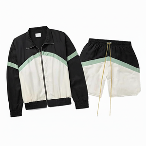 Conjunto Deportivo Corto de Nailon Transpirable y Resistente al Viento, Corte Holgado, Color Sólido, para Verano - Product Image 1