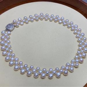 Collier en perles de culture d'eau douce blanches naturelles, texture Mantou, sensation de luxe - Product Image 2