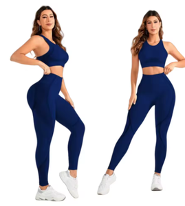 Women Solid Color Seamless Yoga Sports Bra Set Medium Support <b>Long</b> Sleeve Crop Top With High Waist Leggings For Fitness Yoga - Product Image 1