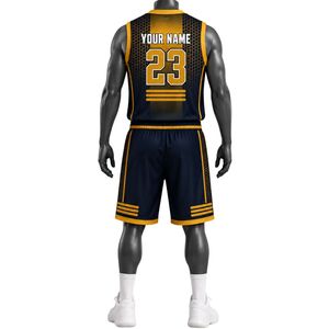 Conjunto de Pantalones Cortos y Camiseta de Baloncesto Transpirable en Negro y Amarillo, con Serigrafía, Ligero, Uniforme Deportivo Completo - Product Image 2