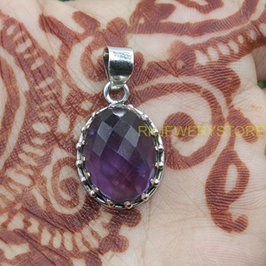 Colgante Ovalado de Amatista Natural Facetada, Plata de Ley 925, Hecho a Mano, con Bisel de Corona, Joyería de Piedras Preciosas, Colgante al por Mayor para Ella, Unisex - Product Image 3