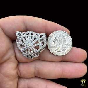 Iced Out Panther Head Moissanite <b>Ring</b> With <b>Green</b> Stone Eyes And Detailed Openwork Luxury Statement Design - Product Image 6