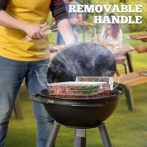 Set di Utensili per Barbecue in Acciaio Inox 304 con Manico in Legno Rimovibile, Cestello per Griglia e Affumicatore, Accessori per Grigliare Verdure - Product Image 2