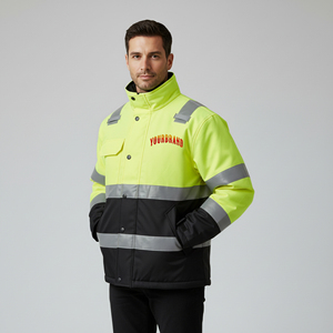 เสื้อแจ็คเก็ตนิรภัยสะท้อนแสง Hi Vis มาตรฐาน ANSI Class 1 สำหรับงานก่อสร้างกลางแจ้ง กันน้ำ กันลม มีฮู้ด พร้อมไฟ LED สำหรับผู้ชาย  รับสกรีนโลโก้ - Product Image 5
