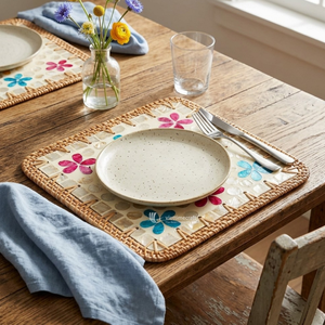 Mother of Pearl Placemat, Shell Inlay Square <b>Table</b> Mat with Luxury Multi-color Floral Mosaic for <b>Dining</b> Decor & Summer Parties - Product Image 6