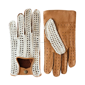 Brown Leather Driving Gloves With White Knit Palm Premium Handmade Fashion Racing Gloves Custom Logo OEM At Factory Price - Product Image 4
