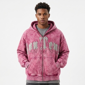 Sweat à capuche streetwear pour homme, style délavé, imprimé lettres, broderie chenille - Product Image 2