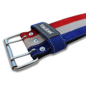 Ceinture de musculation en cuir VIBE SEWN, rouge, blanc, bleu rayé, boucle réglable, unisexe, soutien pour l'entraînement en salle de sport - Product Image 4