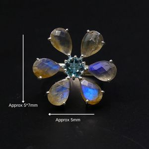 Anillo Clásico de Plata de Ley 925 con Piedra Lunar Blanca Arcoíris y Topacio Azul para Mujer, Ideal para Fiestas - Product Image 2