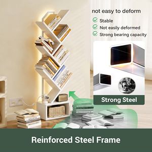 Libreria a 6 Ripiani Estensibile con Luce LED, Scaffale Angolare Moderno per Soggiorno, Camera da Letto, Ufficio, Bianco - Product Image 3