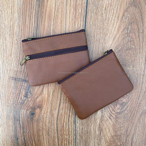 Nuevo bolso personalizado de dos cremalleras de cuero genuino para mujer, Mini monedero personalizado de cuero Real, billetera pequeña, estuches para tarjetas de crédito - Product Image 5