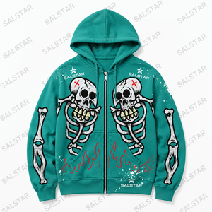 Men's <b>Gothic</b> Skeleton Graphic Green Hoodie <b>Jacket</b> Custom Printed Zip Up Hoodie Streetwear Casual Fashion Hooded <b>Jacket</b> - Product Image 3