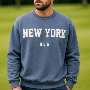 Pull-over court à col rond pour homme, personnalisé OEM, manches longues, 100 % coton, uni, avec impression sérigraphique et numérique, vente en gros - Product Image 2