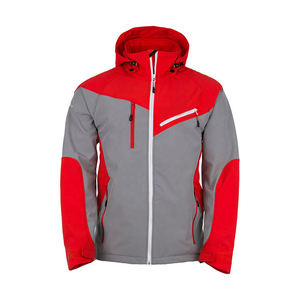 Vornex Industry Color Block Hooded <b>Jacket</b> Softshell Sport Coat Red Grey Contrast Zip Up Athletic Outerwear Team Custom Wholesale - Product Image 1