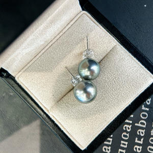 Pendientes de Perlas Naturales de 10-11 mm, Color Gris Platino, Chapados en Oro Blanco de 18K, Plata 925 con Incrustaciones, Hebilla Cuadrada, Casi Perfectos - Product Image 2