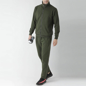 Conjunto Deportivo para Hombre en Verde Oliva, Chaqueta con Cierre Completo y Pantalones Jogger, Transpirable, Informal, Color Sólido, Corte Regular, Ropa de Otoño - Product Image 3