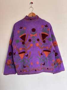 Purple Boho Knitted <b>Cardigan</b> With Floral Embroidery Loose Fit Long Sleeve Autumn Wear Casual Dresses Full Sleeve Eco-Friendly - Product Image 2
