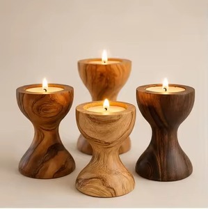Wooden Candle Pillar Holder Luxury <b>Rustic</b> Decoration for <b>Table</b> Shelf and <b>Console</b> Display - Product Image 2