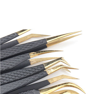 Pinzas profesionales de acero inoxidable con punta fina curvada y recta para extensiones de pestañas, instrumentos de belleza para pestañas - Product Image 3