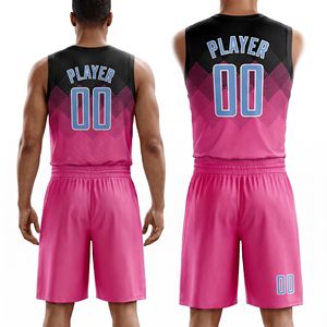 Ensemble de maillots de basket-ball personnalisés pour hommes, rose et noir, col en V, sans manches, sublimés, réversibles, personnalisés pour l'équipe - Product Image 2