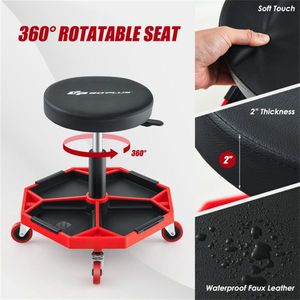 <b>Adjustable</b> <b>Height</b> Rolling <b>Stool</b> Red Heavy Duty with Tool Tray Storage 330 LBS Capacity Salon Trolley - Product Image 5