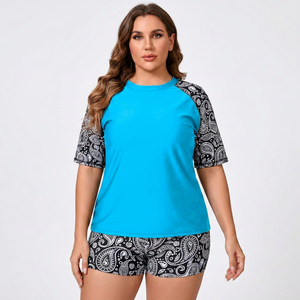 เสื้อว่ายน้ำผู้หญิงสีดำลายพิมพ์ลายเพสลีย์แขนสามส่วนแห้งเร็ว - Product Image 4