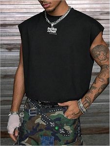 เสื้อยืดแขนกุดลายดาวประดับเพชรขายส่ง เสื้อผ้าสตรีทแวร์ผู้ชายทรงโอเวอร์ไซส์ รับทำโลโก้ตามสั่ง ผู้ผลิต OEM - Product Image 4