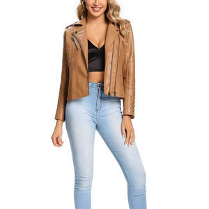 Vestes en cuir ajustées tendance pour femmes, vente en gros, avec logo personnalisé, couleur, taille, broderie, rivets, décoration, manteau en cuir teint - Product Image 3