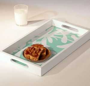 Plateau de rangement rectangulaire en MDF avec motif floral et finition laquée pour table, bureau et salle de bain, idéal pour bijoux, vaisselle et service alimentaire - Product Image 5