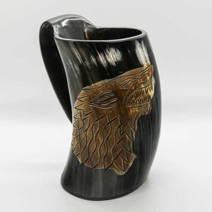 Mug en corne vintage avec poignée noire, accessoire réutilisable pour boissons et bières - Product Image 1
