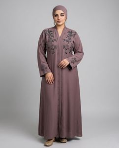 Elegant Purple Embroidered Abaya With Floral Beadwork <b>Long</b> Sleeve Modest <b>Dress</b> <b>For</b> Women Plus Size Floor Length Daily wear - Product Image 1