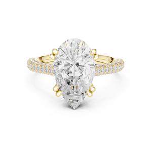 Bague de fiançailles en or jaune avec diamant de laboratoire, solitaire taille poire avec bande pavée de diamants, bague de mariage de luxe, cadeau élégant - Product Image 2