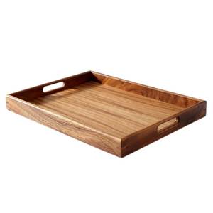 Bandeja rectangular de madera hecha a mano con asas para desayuno, té, café, mesa de comedor, diseño de listones. - Product Image 3