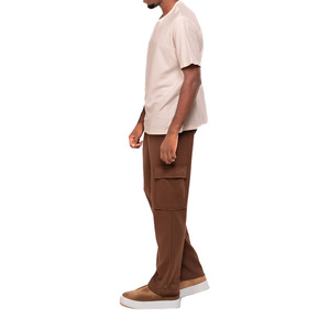 T-shirt beige à manches courtes col rond coupe ajustée en coton tricoté décontracté avec imprimé lettres pour homme - Product Image 4