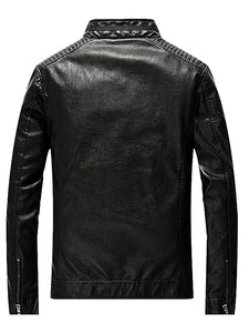 Chaqueta Bomber Negra de Cuero Sintético para Hombre - Product Image 2