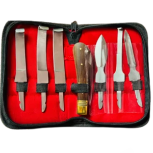 Kit de couteaux de fermeur en acier inoxydable pour le soin des sabots avec manche en bois – Instrument vétérinaire équin - Product Image 1
