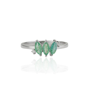 Trending New Design Marquise Cut Natural Emerald Three Stone Ring For Women's Light Luxury Fine Jewelry Accessories - Product Image 1