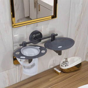 Porte-savon en acier inoxydable avec porte-gobelet Grace Noir Finition PVD Ensemble de salle de bain mural Antirouille Élégant Accessoire moderne - Product Image 1