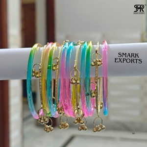Trendy Multicolor Jelly Glass <b>Bangle</b> Set with Kashmiri Ghungroo Stylish Transparent Fashion Bracelets for Women Girls - Product Image 4