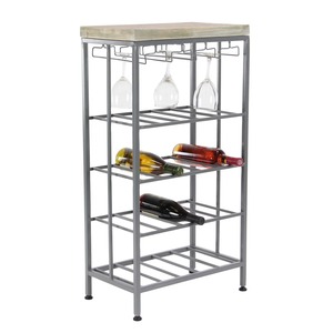 Tour de présentation de vin décorative en fil de fer gris avec fentes individuelles pour bouteilles et rangement pour verrerie - Product Image 5