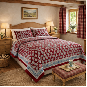 Nueva Sábana King Size Hecha a Mano con Estampado de Bloques de Jaipur, 100% Algodón, Suave, Duradera, con Tinte No Tóxico, Diseño Floral, para Uso Doméstico y Hotelero - Product Image 5