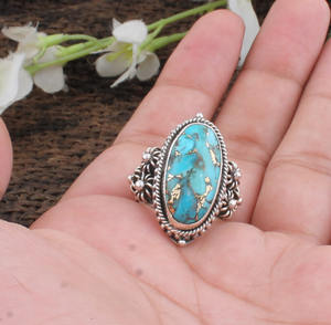 Bague en argent sterling 925 avec turquoise bleue naturelle sertie clos, cadeau classique pour mariage et fête, bijoux pour femme - Product Image 6