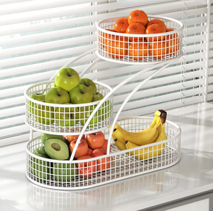 Cesta metálica antigua que proporciona un soporte confiable para frutas pesadas como manzanas, naranjas y plátanos sin que se doblen ni se deforme. - Product Image 3