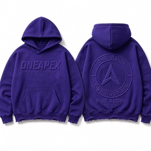 Sweat à capuche personnalisé pour homme, violet, en molleton épais délavé, coupe oversize, effet vieilli, avec logo en relief, style streetwear, OEM ODM - Product Image 3