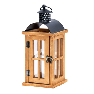 Farmhouse Wooden <b>Lantern</b> <b>Candle</b> Holder Indoor Outdoor Brown Wood Hanging Decorative Table Centerpiece with Rope Handle - Product Image 6